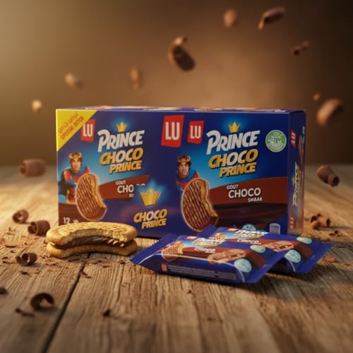 Image of Lu Choco Prince Chocolate Biscuits 12 x 28.5 g  (342g), Chocolate Cream Filled Sandwich Biscuits, Crunchy Biscuit Snack Packs for Kids & Adults, Individually Wrapped Imported Sweet Treat