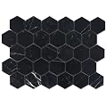 Adolif Black Marble Mosaic Tile, Honed, Nero Marquina Marble Tile for Shower Kitchen Wall Bathroom Floor, 2 Inch Hexagon, 5 Sheet