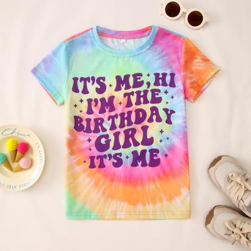 Image of Its Me Hi Im The Birthday Girl Shirts Kid Girl Birthday T-Shirt Outfit B-Day Party Tie Dye Short Sleeve Tee Top 6-12Y