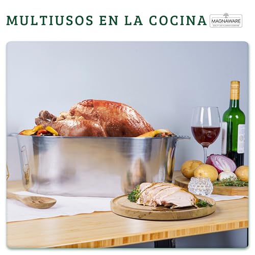 Magnaware Horno Holandés de Aluminio Fundido – Olla Ovalada Ligera con Tapa para Familias & Fiestas – Distribución Óptima del Calor para Cocción Lenta, Horneado & Platos Cajún – 12L - imagen 4