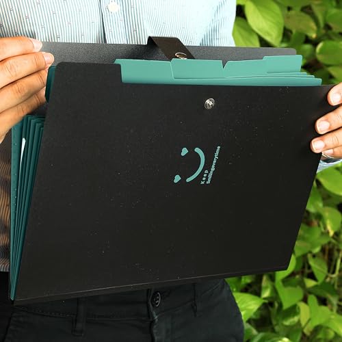 Image of SPS 5 Pocket Expanding File Folder Smile Design - Fits A4 & Letter Size Document Organizer, Accordion File Folders, File Holder for Office, School & Home Use - Green
