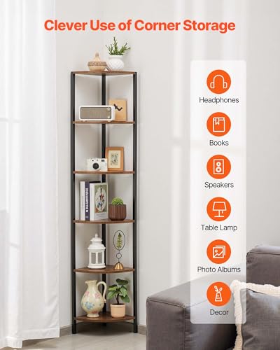 Image of VEVOR 6 Tier Corner Shelf with LED Light, 68 inch Tall Corner Bookshelf with Storage Shelves for Collectibles, Display Shelf with Multi-Color Lights Controlled Via RC /APP for Bedroom, Living Room, Office