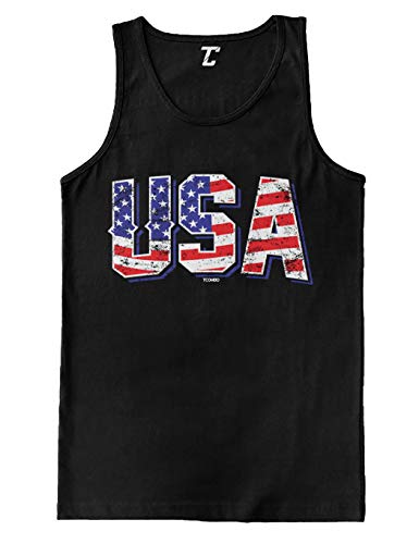USA - Retro American Flag Stars & Stripes Men's Tank Top (Black, Large)