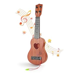 Kids Guitar Ukulele, Musical Instrument for Toddler Ukulele, 4 Strings Guitar for Beginners Ukulele Toy (Brown-Love)