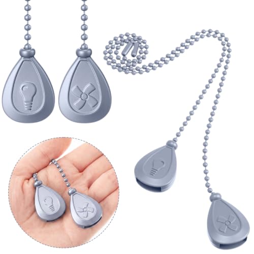Image of Patelai 4 Pieces Ceiling Fan Pull Chain Extender Ornament 12 Inch Ceiling Pull Chain Extension Classic Drop Shaped Pendant Beaded Ball Cord for Fan light lamp decorative with Connector(Silver Gray)
