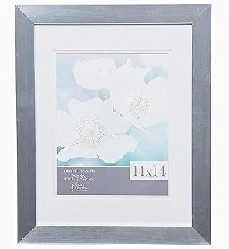 Gallery Solutions 17FW1368 11X14 Wide Brushed Frame, Matted to 8X10 Silver