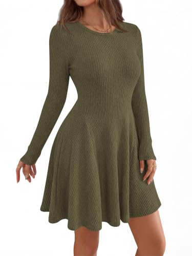 MASCOMODA Womens Fall Long Sleeve Mini Sweater Dress(Army Green,L) — view 4