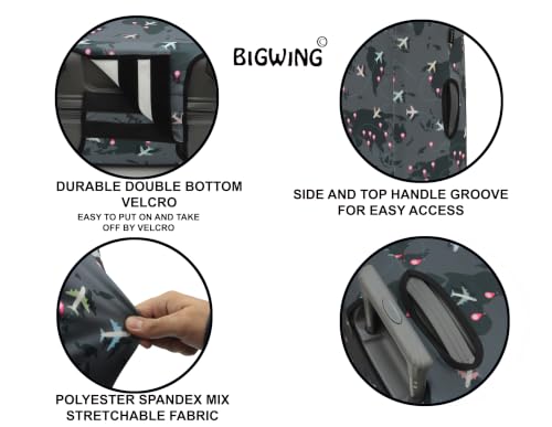 Image of BIGWING Protective Cover in Polyester Fabric with Map Print for | Medium Size 24' inch | Hard Luggage Trolley Bag Cover (Fits Only On Fiber - Plastic Trolley Bag) Grey Color