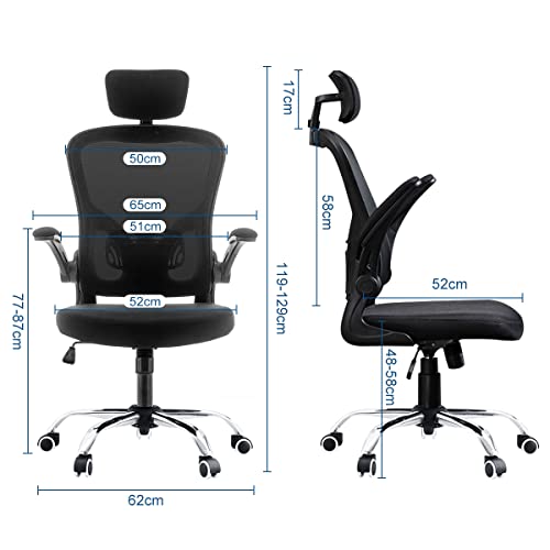 Cadeira de escritório ergonômica com estofado de mesh（Preto）