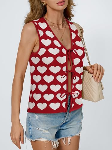 Image of COCCKO Womens Summer Tops Vacation Beach Outfits Cute Tie Front Crochet Vest Knit Sleeveless Sweaters