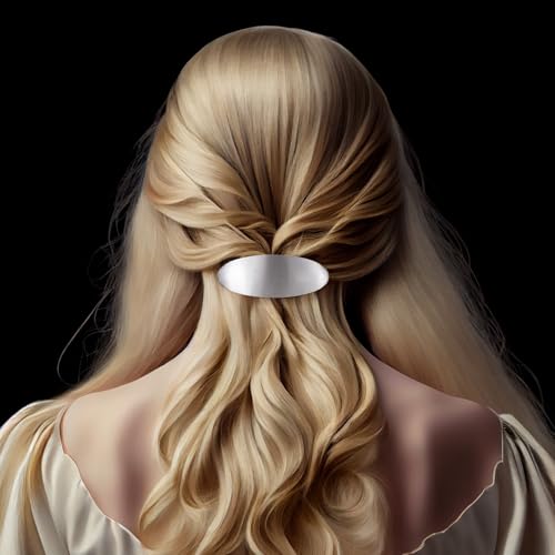 CustomyLife Presilha de cabelo oval de 7,6 cm vintage metal grande grampo de cabelo prata francês ca