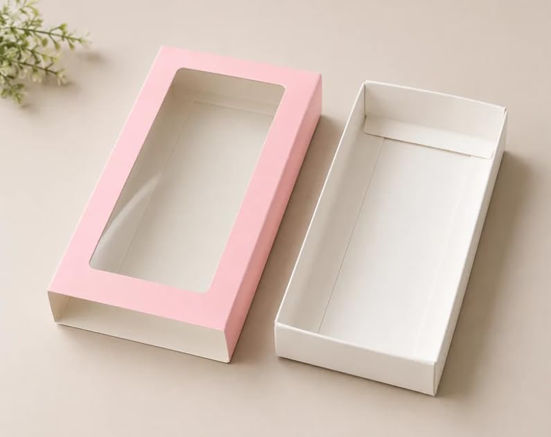 HOMEBAKERS MART Pink Chocolate Bar Box with Window | DIY Self Assemble Packaging Box for Chocolate Bars, Brownies & Desserts | Pack of 10-image-1