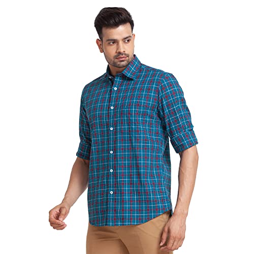 Image of Colorplus Red Checks Tailored Fit Casual Shirts for Men