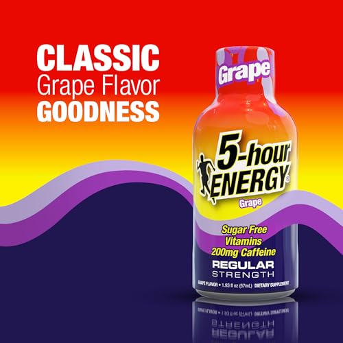 Image of 5-hour ENERGY Grape Flavor, 30 Count, 1.93 Fl Oz Energy Shot, Regular Strength, Amino Acids, B Vitamins, Sugar Free and Zero Calories