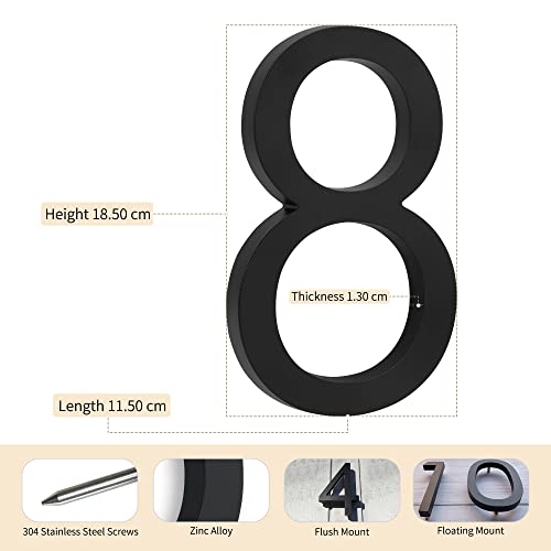 House Numbers Large Door Numbers Black House Numbers 7 Inch Metal House Number 3D Floating Exterior Modern - Image 2