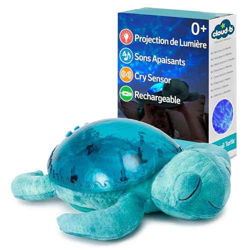 Cloud b Veilleuse musicale et lumineuse tortue | Veilleuse bébé projecteur d’océan avec sons apaisants | Rechargeable et écologique | Tranquil Turtle Aqua