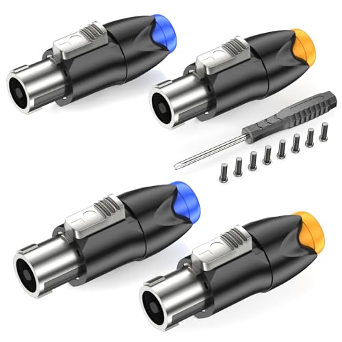 In dotazione: 4Pack connettori Speakon NL4FC, otto viti adattate e un cacciavite che sono di grande aiuto per risparmiare tempo e costi nei grandi eventi in cui bisogna collegare e identificare più altoparlanti e amplificatori.