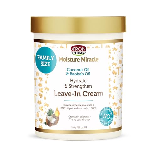 African Pride Moisture Miracle Coconut Oil & Baobab Oil Leave-In Hair Cream - Provides Intense Moisture & Helps Repair Natural Coils & Curls, Hydrates & Strengthens, 18 oz