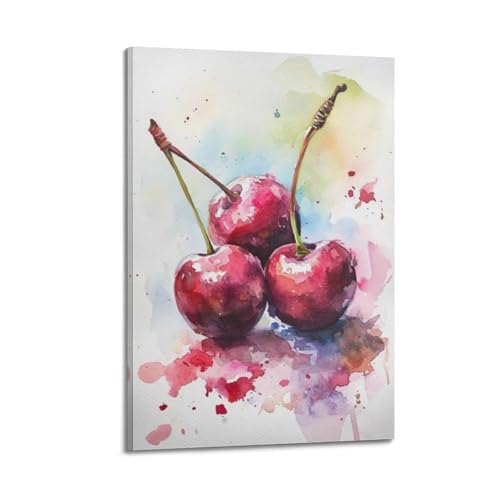 Toile de cerises à l'aquarelle JIDUHON cadre 20x30 cm pour déco murale
