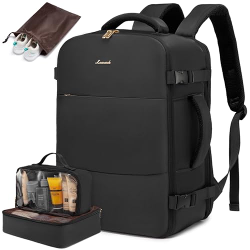 LOVEVOOK Travel Backpack for Women, Carry On Backpack Flight Approved with 3 Packing Cubes,TSA Personal Item Travel Bag Fits 15.6” Laptop,Weekender Hiking Business Luggage Daypack Black