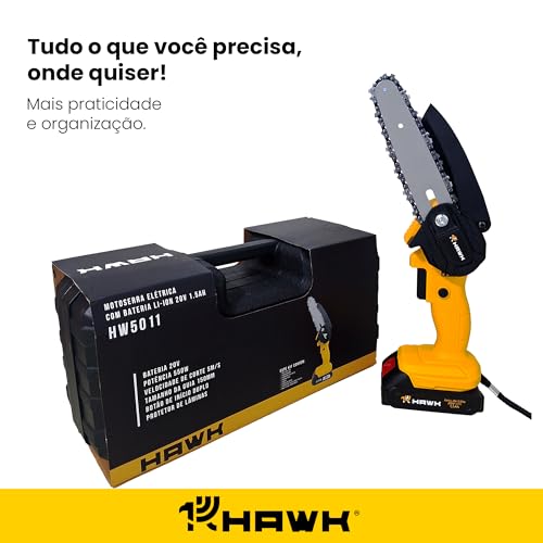 Motosserra 15cm 550w Sem Fio Hawk Lâmina de Sabre com Bateria de Lítio (Amarelo)