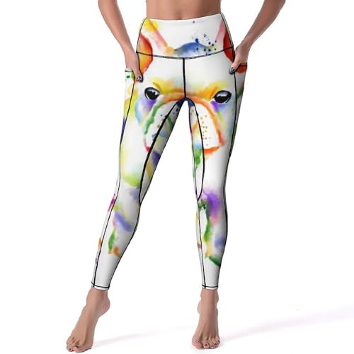 Legging de yoga anti-transpiration pantalon sport chien aquarelle