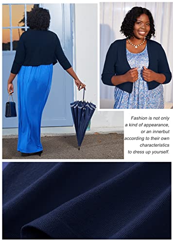 Auslook Bolero Plus Size Short Cardigans For Women 3/4 Sleeve Navy Blue 3X Lightweight Open Front Knit Tops Cropped Bolero Shrug Sweater Coat For Evening Dresses #TOP4