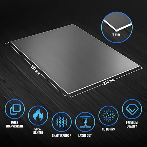Langaelex Acrylglas Platte Frost Hell 3 mm, DIN A4 (210 x 297 mm) Milchglas Acrylplatte für Laserschneiden,Glasersatz, DIY- und Handwerksprojekt