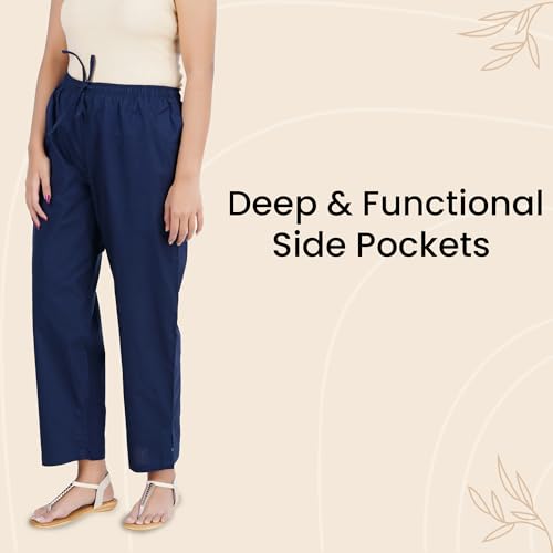 Image of Happy Bunny Parallel Pants for Women 100% Cotton Ankle Length Trousers Regular Fit with Elastic Drawstring Stylish & Pockets Casual Formal Wear for Office & Home