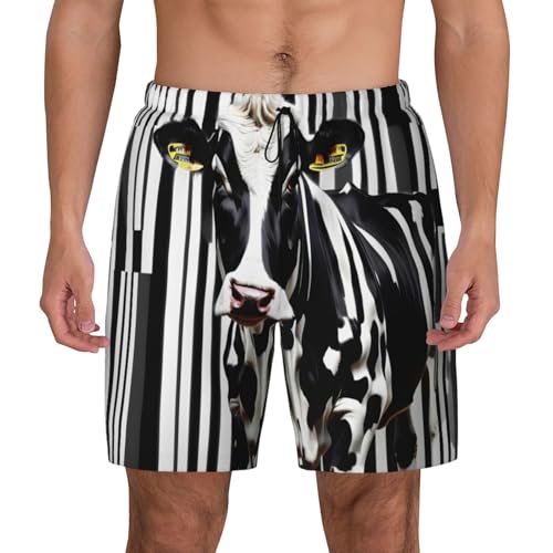 ERSDWRE Pantalones cortos de playa con estampado de vaca lechera negra y blanca con bolsillos, traje de baño para hombre, pantalones de baño para surf, natación, Negro, M