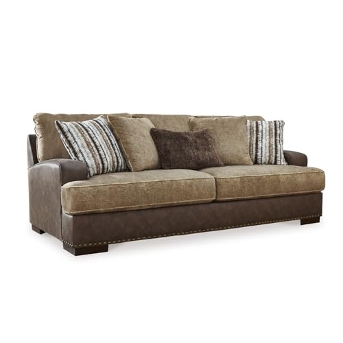 Signature Design by Ashley Alesbury Casual Faux Leather Sofa, Dark Brown & Light Brown