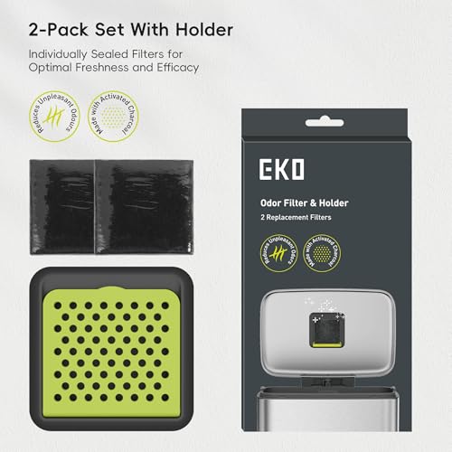 EKO Activated Charcoal Odor Filter Kit – 2-Pack Strong Odor Absorber and Deodorizer with Filter Case for Trash Cans