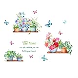 Pumixiy Adhesivos de pared de PVC de 30 x 90 cm, acabado mate, removible, con flores en maceta y mariposas, vinilo impermeable para interiores