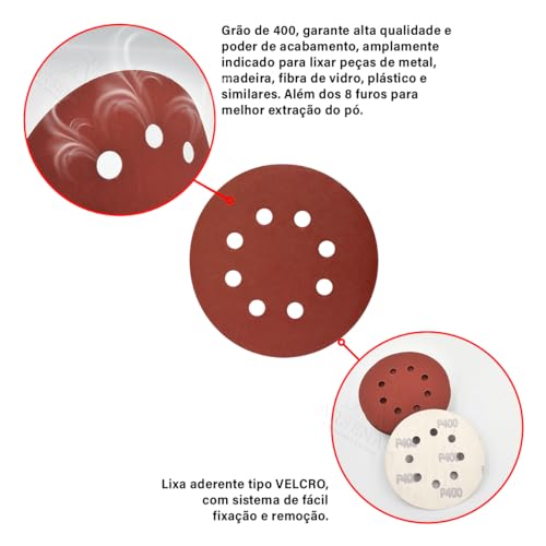 ELITE SUPERFLEX - Kit 50 Discos de Lixa Velcro 125mm 4.1/2” Grão 400
