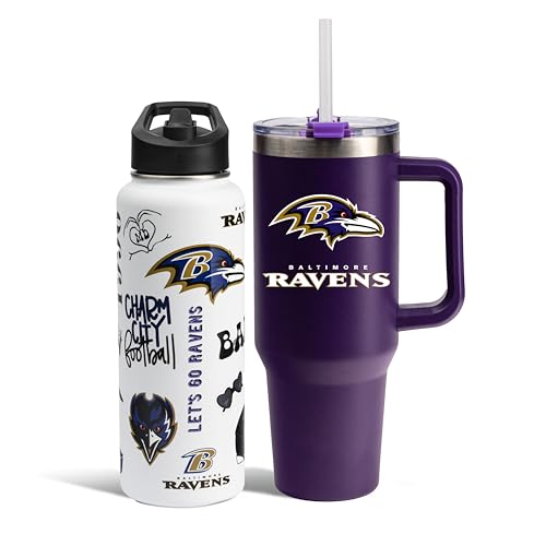 The Memory Company Officially Licensed NFL - Baltimore Ravens 34oz Team Spirit Water Bottle and 40oz Game Day Tumbler with Straw Set