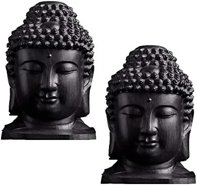 Opexicos 2Pcs Statue Artsand Craft Gifts Blessing Decoration Evil Religiou Wood Carving The Original Statue The Buddha Guanyin Statue Lucky Decoration Wooden Carving Crafts Head Buddha Statue