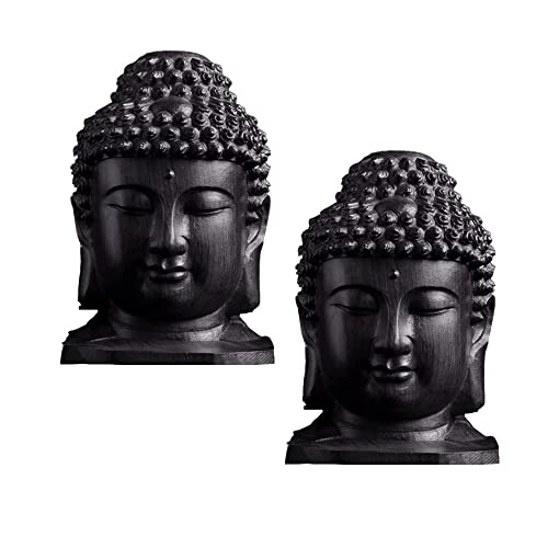 Opexicos 2Pcs Statue Artsand Craft Gifts Blessing Decoration Evil Religiou Wood Carving The Original Statue The Buddha Guanyin Statue Lucky Decoration Wooden Carving Crafts Head Buddha Statue #TOP3