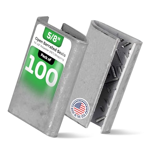 IDL Packaging Open Serrated Seals of 1.25" Length for 5/8" Strap Width Polyester (PET) Strapping (Pack of 100) - Increased Load Securement Due to Serrated Design of Strapping Clips