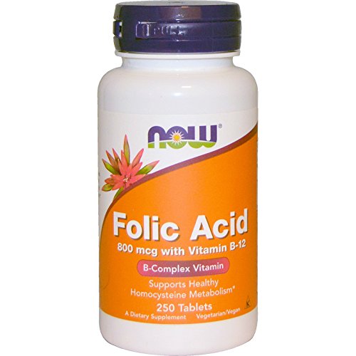 NOW Foods Folic Acid 800mcg, 250 Tablets (Pack of 4)