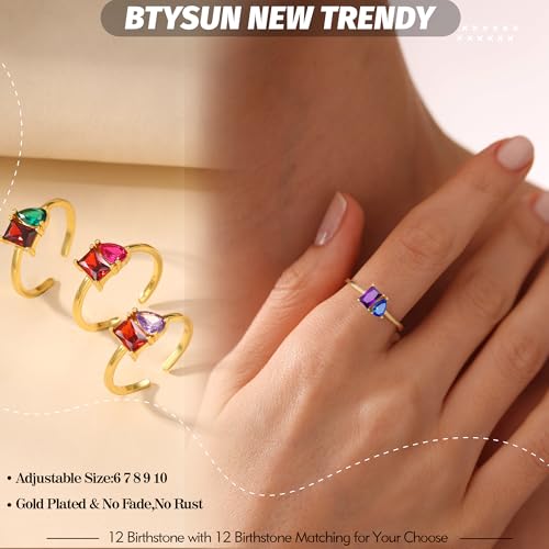 Birthstone Rings for Women Non Tarnish Gold Rings Mothers Day Gifts Birthday Gifts for Teen Girls Dainty 14K Plated Adjustable CZ Stacking Promise Ring Christmas Stocking Stuffers Anniversary Jewelry for Friend Sister Girlfriend Mom