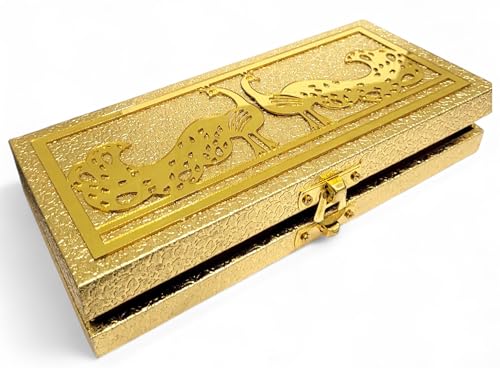 Image of SHAKTISM Decorative and Attractive Box Cash Box, Shagun, Jewellery, Money Envelop Wedding, Gift, Bangel box (Pack of 1Pc) (Peacock Golden)