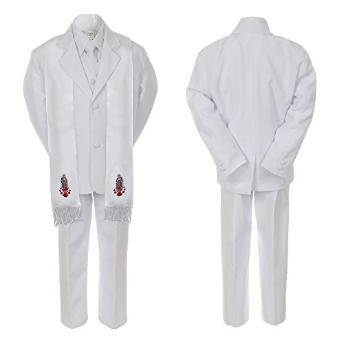 Image of Baby Boy Christening Formal Suit Silver Guadalupe Virgin Mary on Stole SM-20