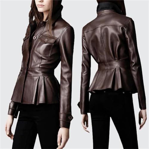 Lambskin Women’s Peplum Single Breasted Black Leather Flared Jacket For Motorcycling Partywear2