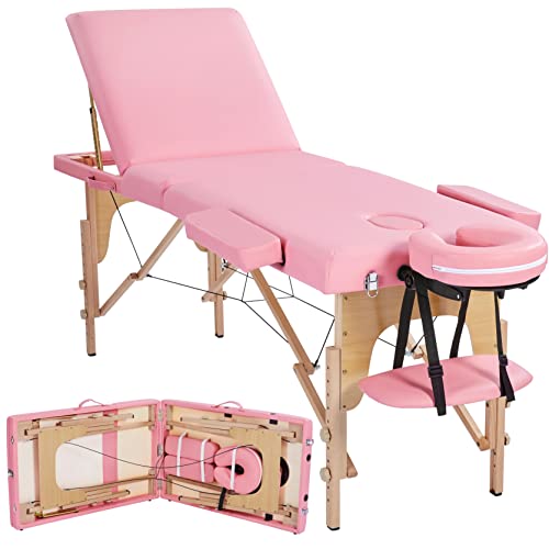 Topeakmart Lash Bed Massage Tables Portable Height Adjustable Salon Bed 3 Folding Face Cradle Couch Tattoo Table Pink