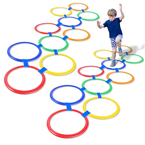 Woanger 2 Sets of Hopscotch Outdoor Squares 20 Pcs Hopscotch Ring Game with 20 Pcs Connectors Outdoor Indoor Obstacle Course for Kids Playground Agility Training(Hoop, 11 Inch)