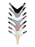 Verdusa Women's 7Pcs G String Thongs Cheeky Low Rise Letter Print Tape Underwear Pack Panties Briefs Multicolor S