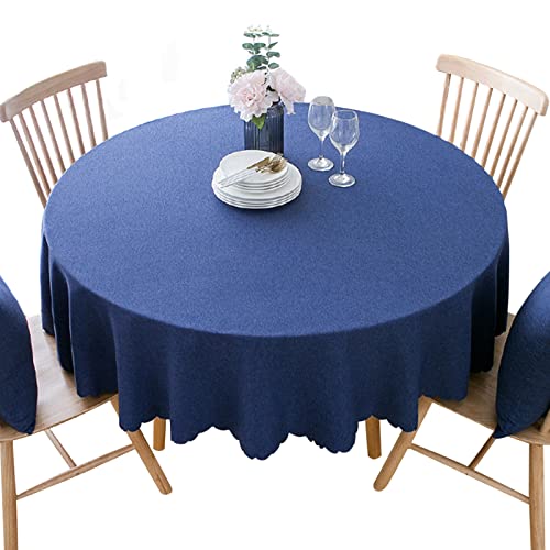 Image of Round Waterproof Tablecloth Spill-Proof and Stain Resistant Table Cloth Wrinkle Free Washable Decorative Fabric Table Cover for Kitchen, Dining, Parties, Buffet, Wedding(55 inch, Royal Blue)