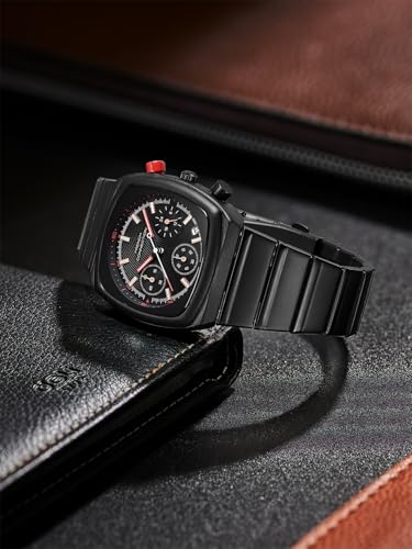 Image of French Connection Courvex Black Dial Stainless Steel Chronograph Watch for Men - FCB21BBM