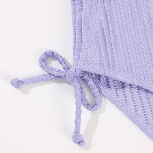 Weixinbuy Girls Swimsuits Summer Bathing Suit for Teens Girl 2 Piece Bikini Set Solid Beach Swimsuit Swimwear for Kids Girls Purple — view 5
