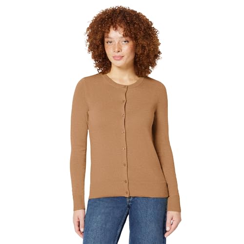 Amazon Essentials Gilet Col Rond Léger (Grandes Tailles Disponibles) Femme, Fauve Chiné, XL